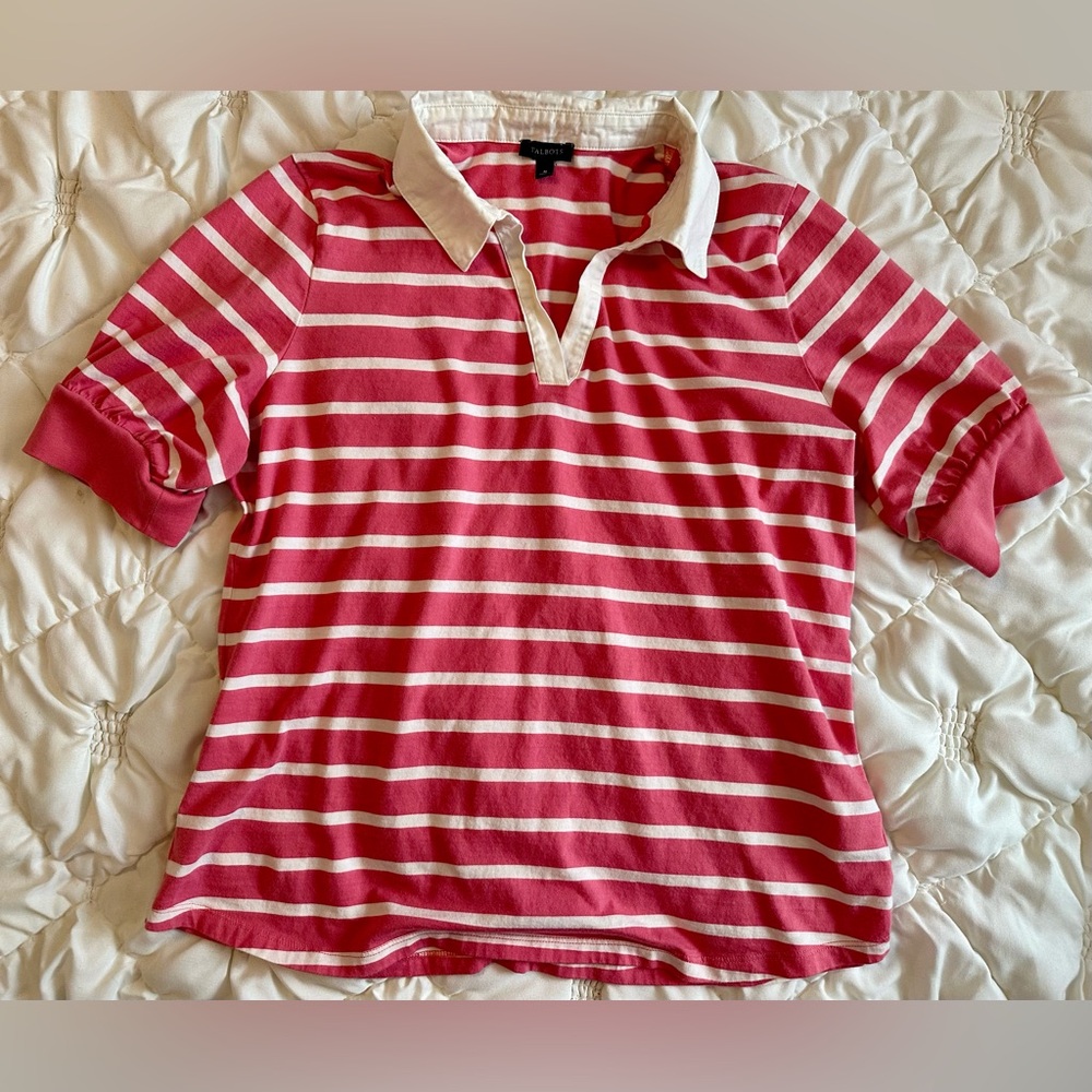 Talbots Red & White Striped Polo Shirt